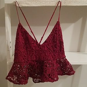Forever 21 Burgandy Red Floral Crop Top